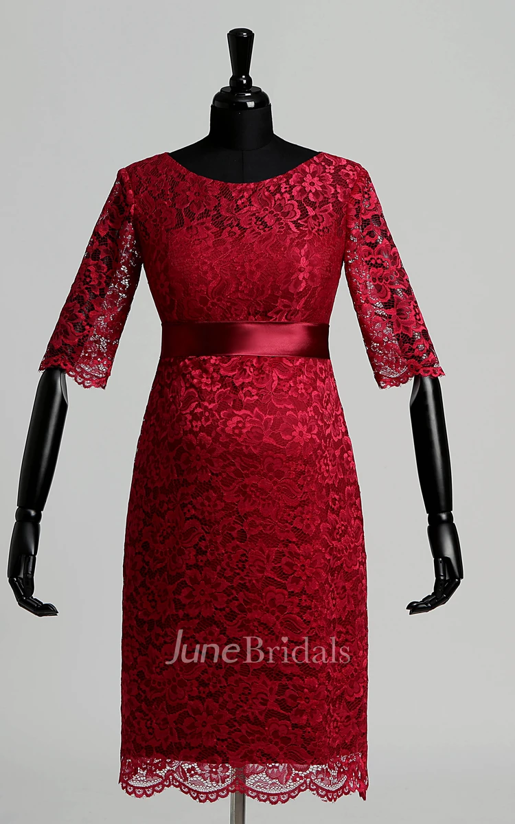 Illusion Half Sleeve Jewel Neck Knee-length Lace Maternity Dress