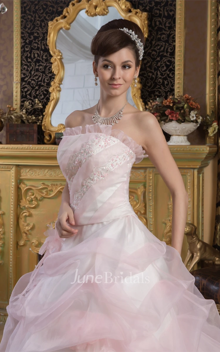 Strapless Ruffled A-Line Ball Gown with Beading and Tiers