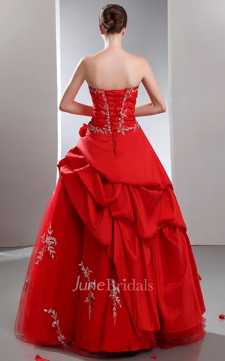 Flamboyant A-Line Layered Ball Gown With Crystal Detailing And Embroideries