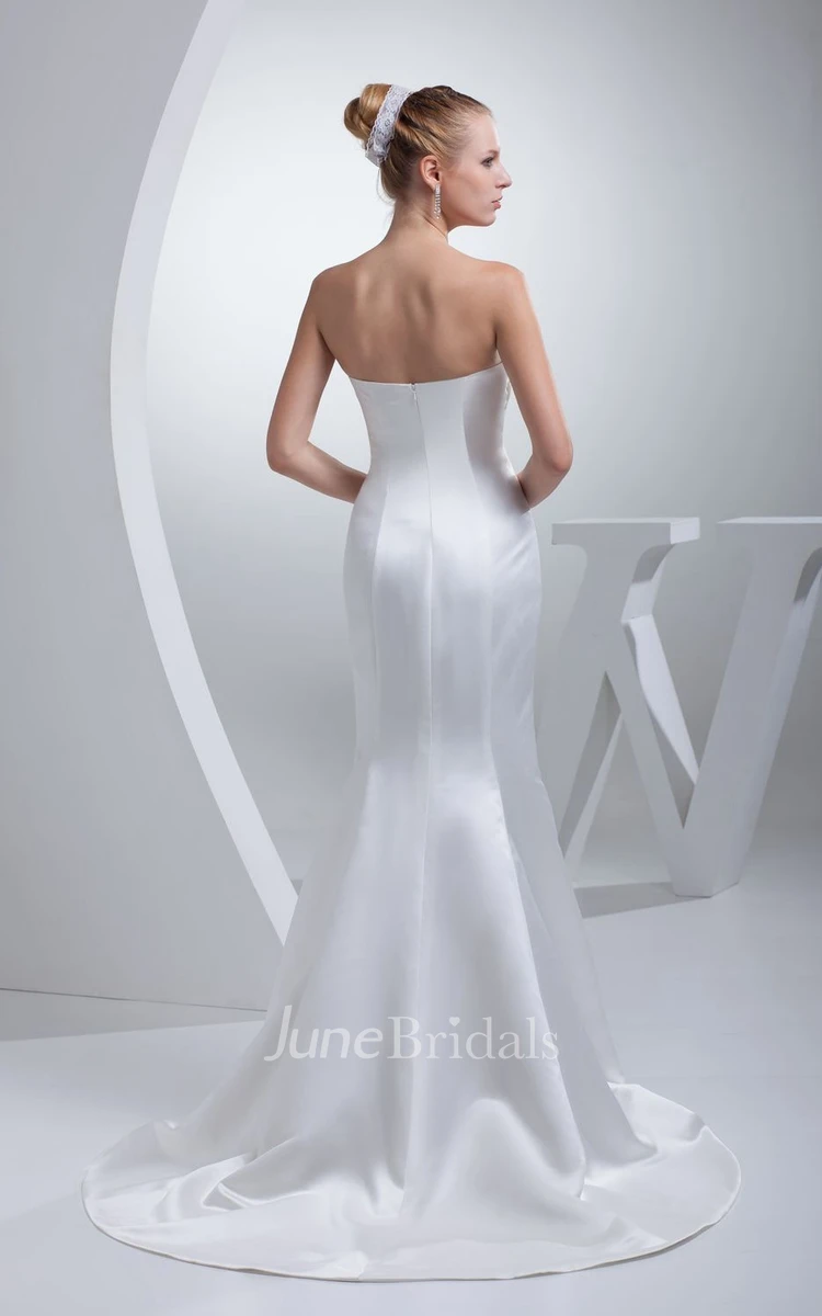 Satin Strapless Sheath Beaded Dress With Bow and Trumpet Silhouette