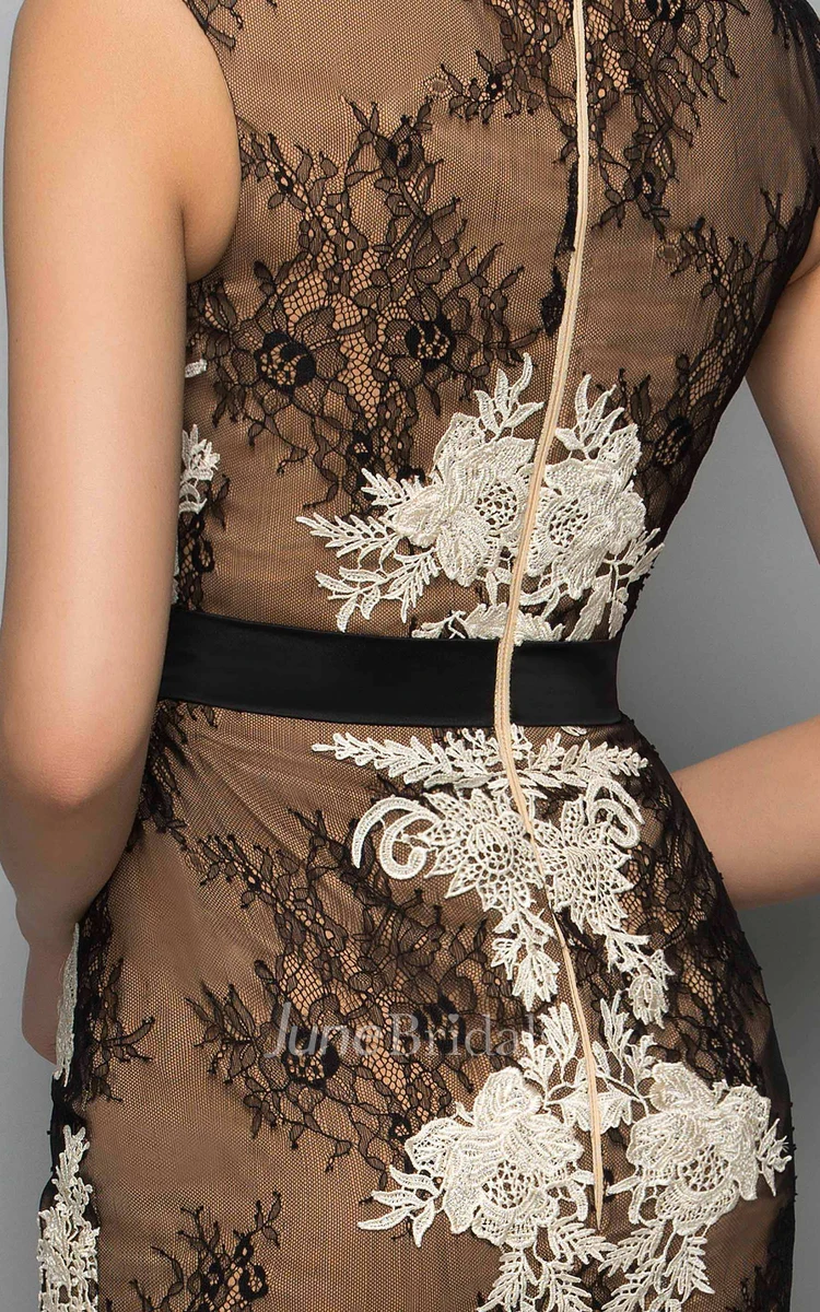 Sleeveless Short Sheath Lace Dress With Appliques