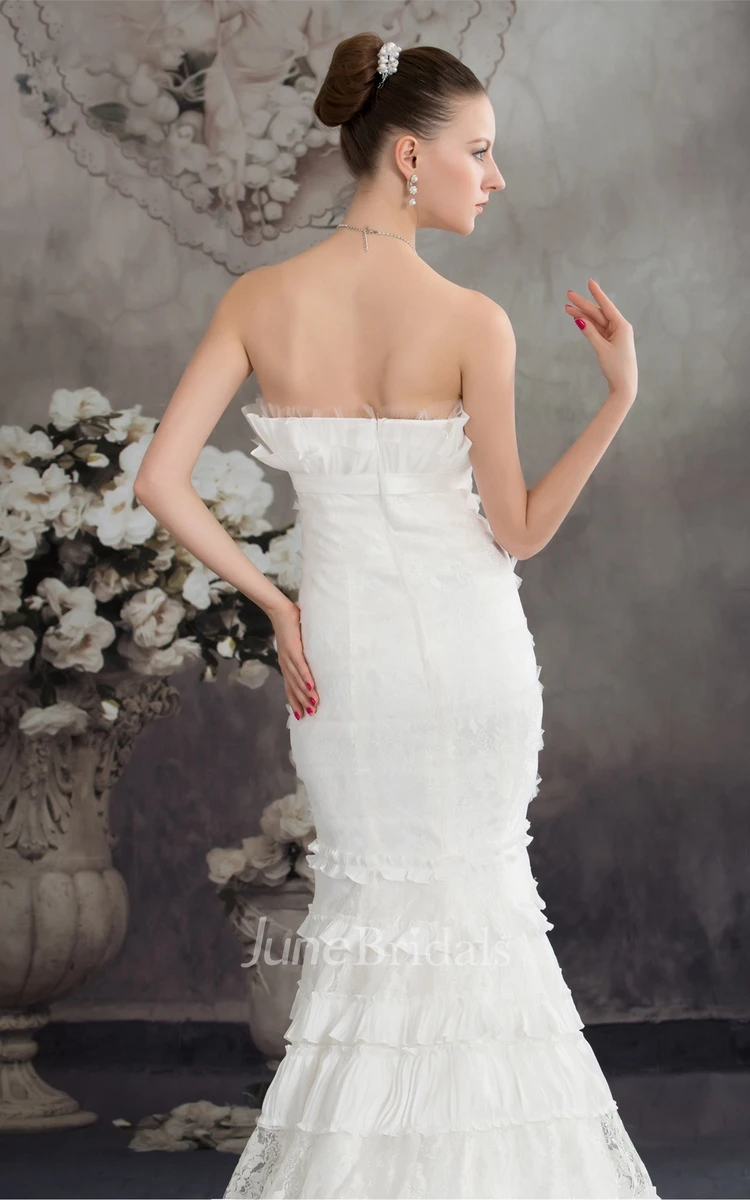 Strapless Ruched Appliqued Dress with Trumpet Silhouette