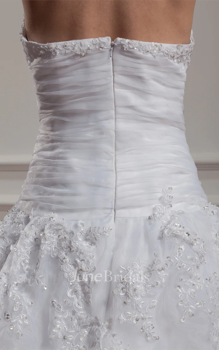 Strapless Jeweled A-Line Ball Gown with Appliques