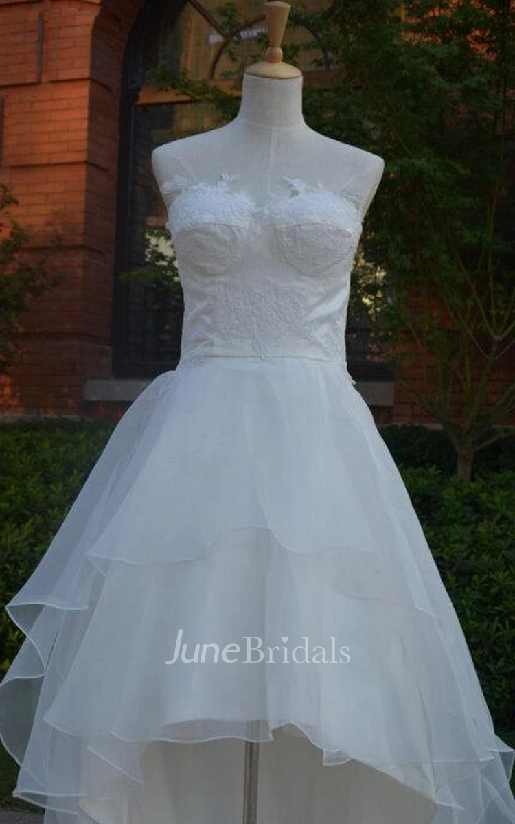 Sweetheart Lace-Up Back High-Low Chiffon Wedding Dress With Ruffles And Tiers