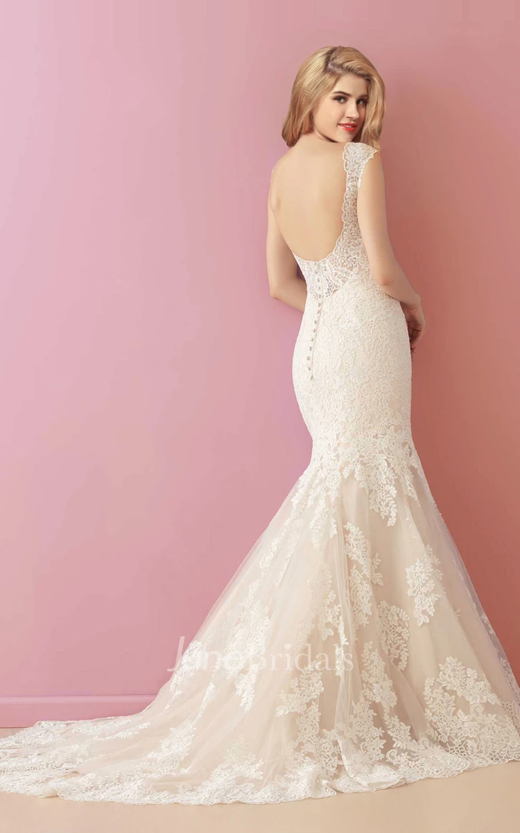 Plunging Neck Lace Mermaid Wedding Dress with Open Back