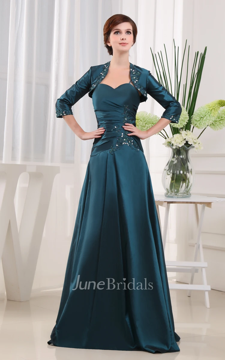 Spaghetti-Strap Floor-Length Dress With Beading and Side Ruching
