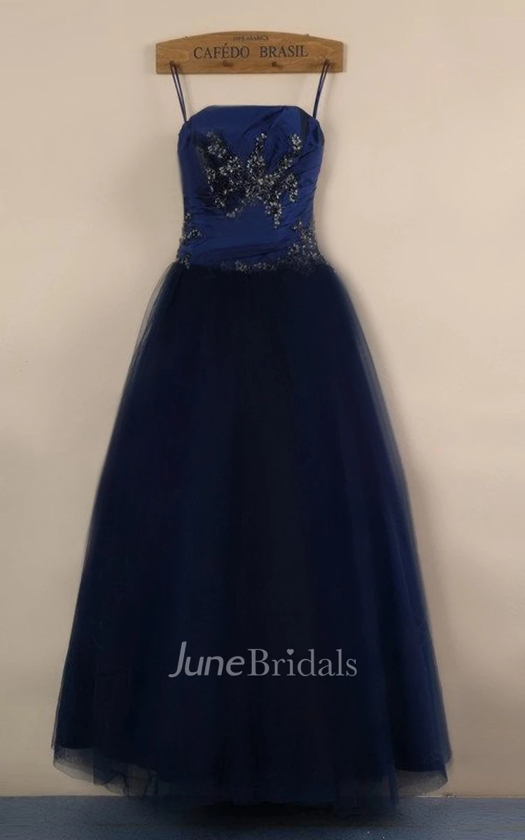 Strapless Floor-length Tulle Ball Gown With Appliques