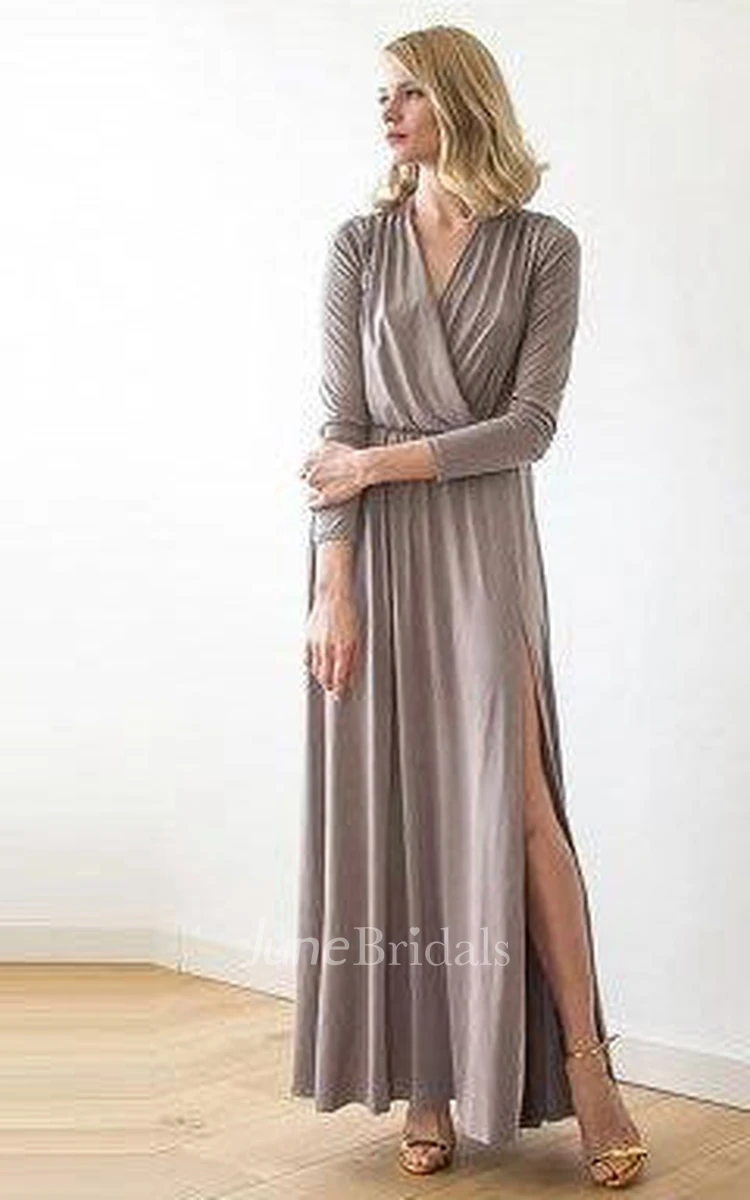 Maxi Wrap Taupe Dress With Slit