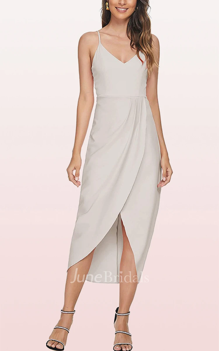 Bodycon V-neck Chiffon Cocktail Dress With Draping and Split Front