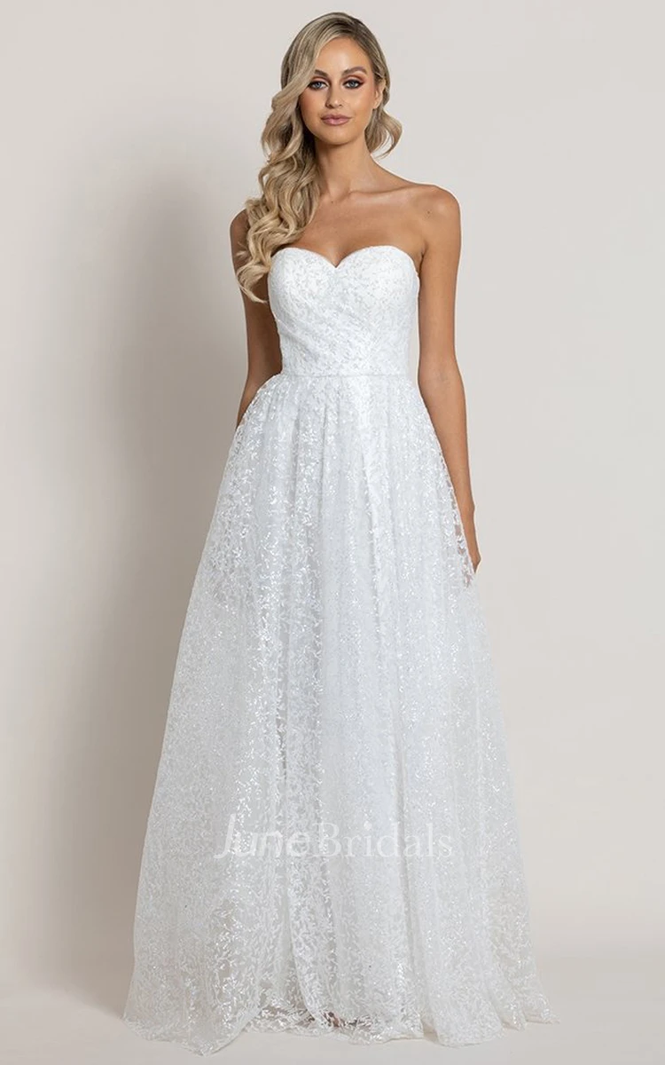 Sexy Lace A Line Sweetheart Floor-length Open Back Wedding Dress with Ruching