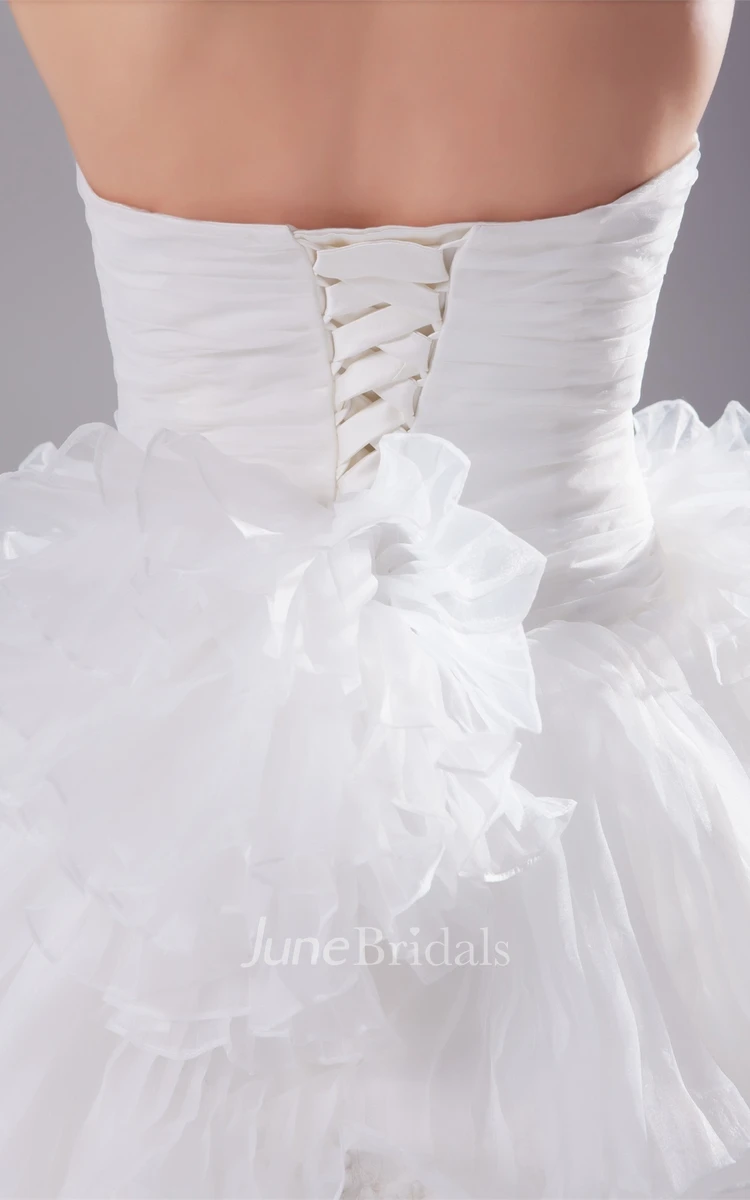 Feminine Sweetheart A-Line Ruched Bodice Dress with Tiered Ruffle