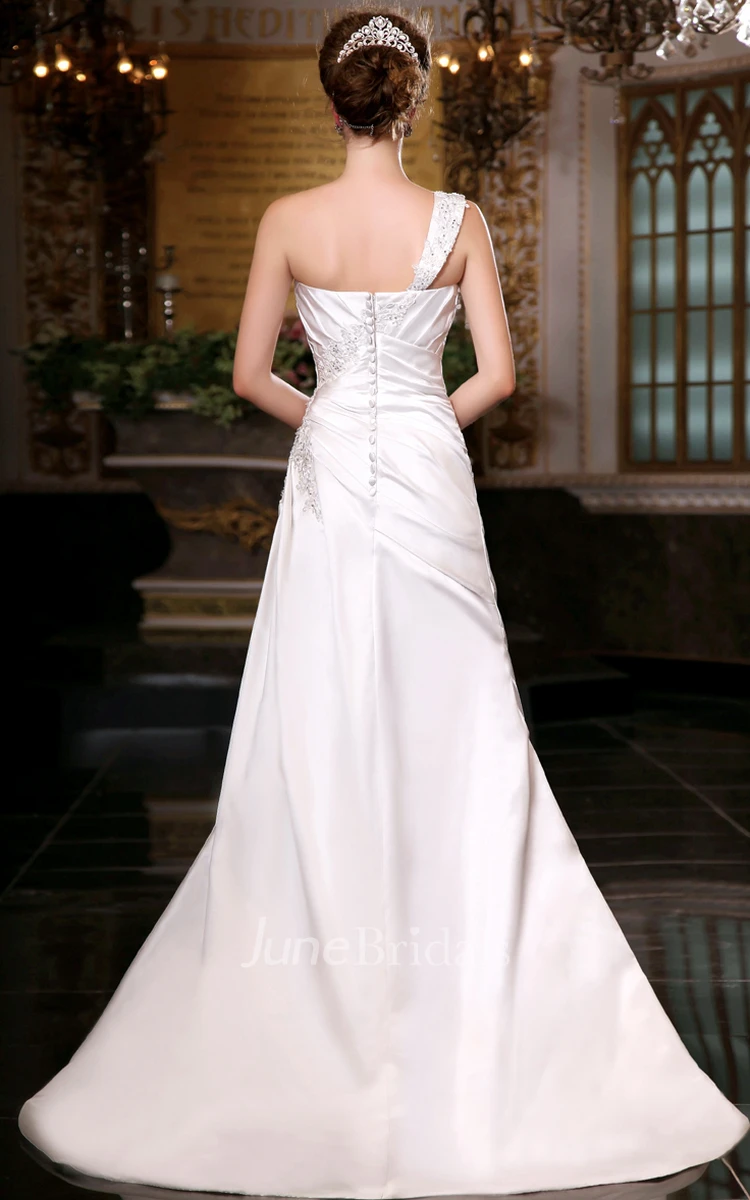 A-Line One-Strap Dreaming Satin Strapless Long Dress