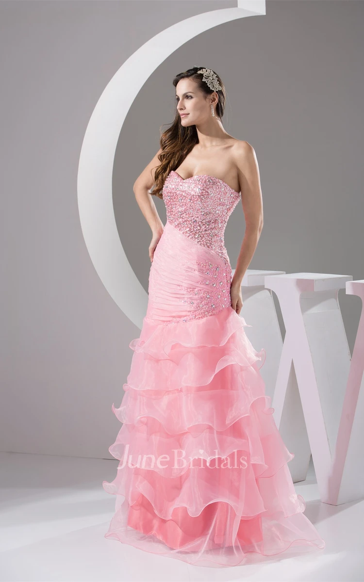 Sweetheart Column Tiered Dress with Jeweled Bodice