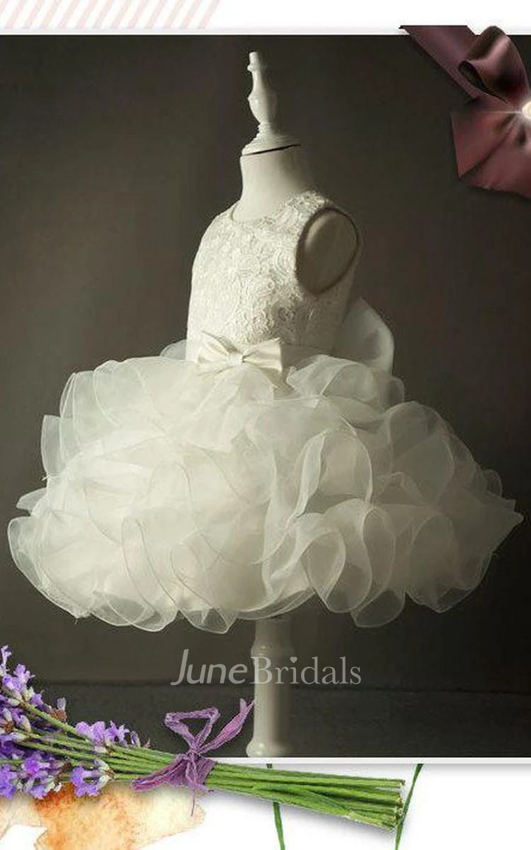 Lace Bust Organza Dress With Cascading Ruffles