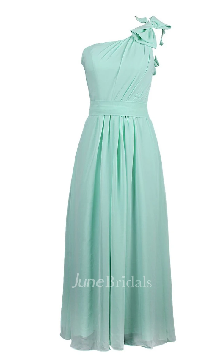 One-shoulder Chiffon A-line Gown With Bow