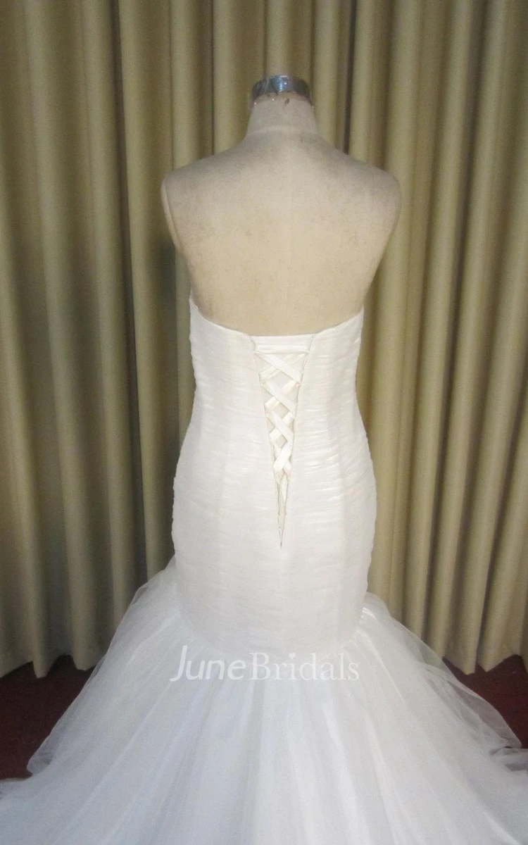 Trumpet Sweetheart Bell Sleeve Organza Satin Dress With Beading