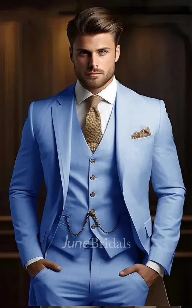 2025 Formal 3 Piece Men's Wedding Suits Elegant Slim Fit Single Breasted Prom Party Suits Blazer Jacket Vest Pants