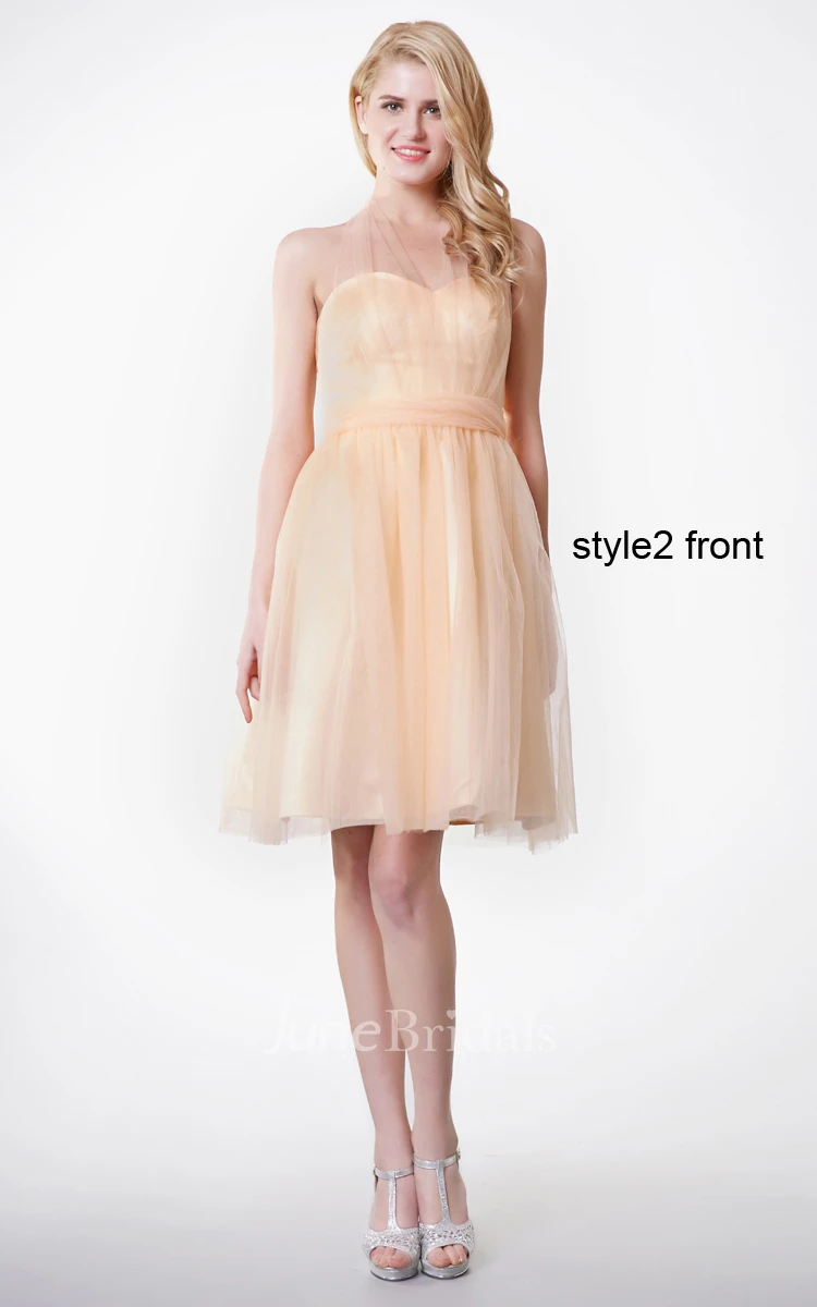 Sweetheart Ruched Short A-line Tulle Dress With Convertible Sash