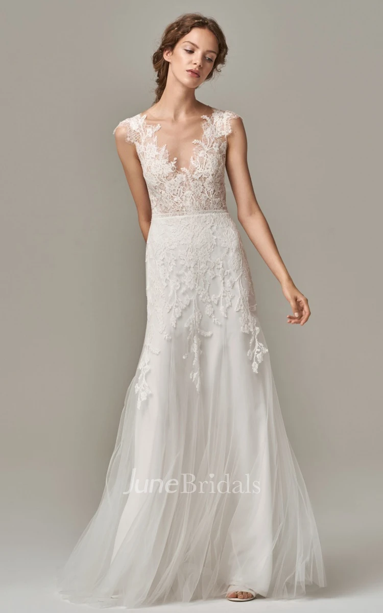 Modest Simple Floral A-Line Boho Lace Long Wedding Dress Elegant Casual Beach V-Neck Tulle Bridal Gown