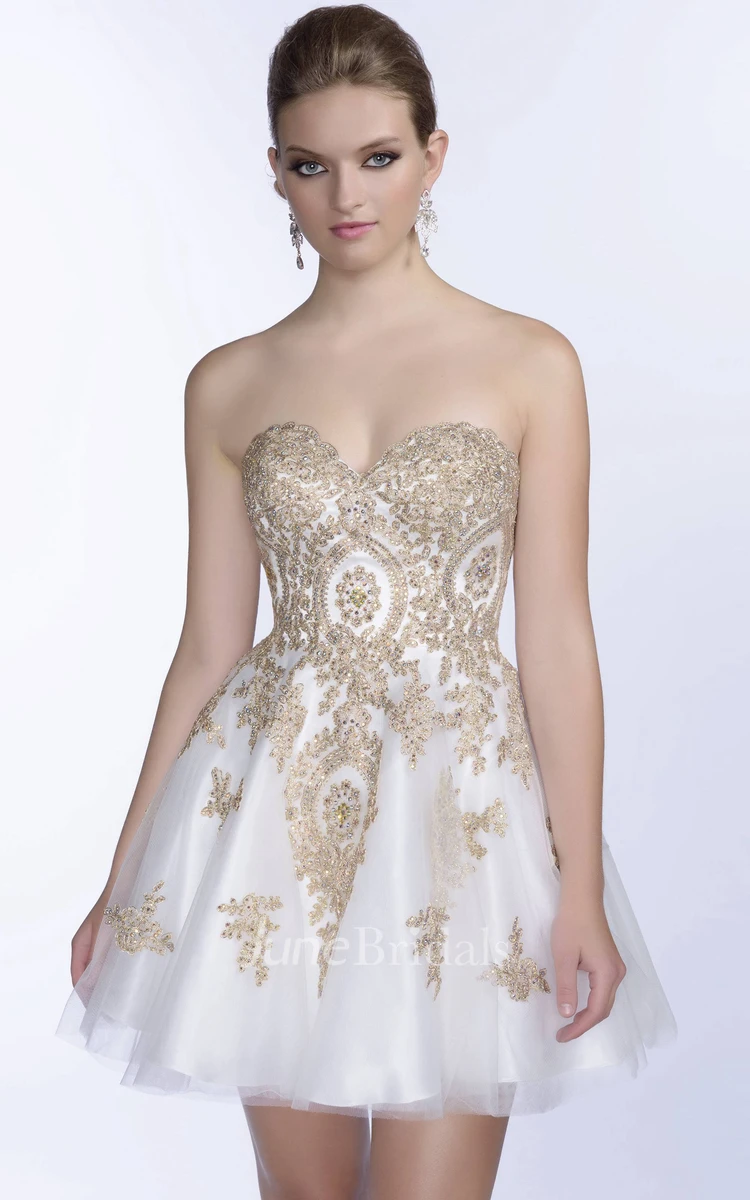 Mini A-Line Sweetheart Metallic Prom Dress With Beaded Appliques