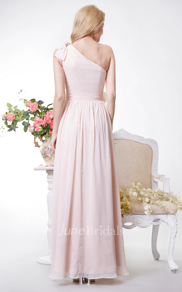 Greek Style One Shoulder Chiffon Long Dress With Bows