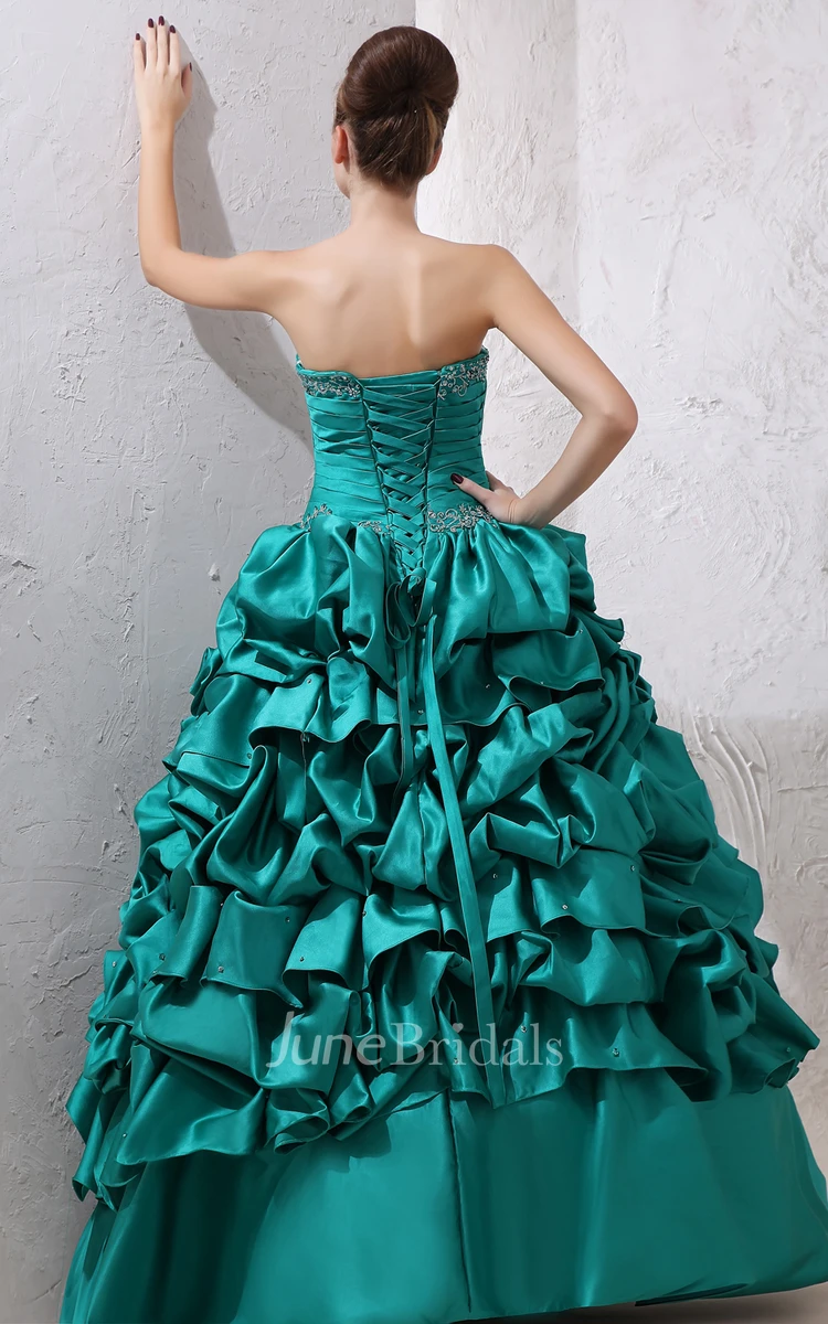 Captivating Strapless Ball Gown With Ruffles And Crisscross Ruching
