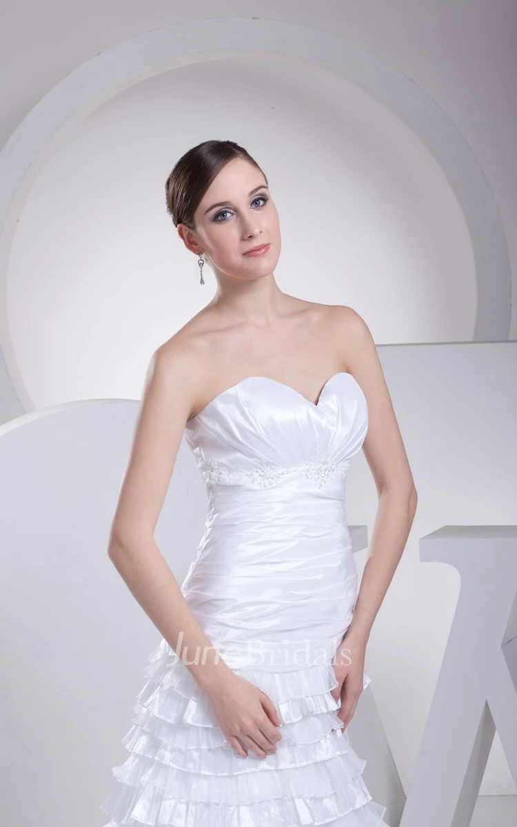 Sweetheart Ruched A-Line Dress With Tier and Crystal Detailing