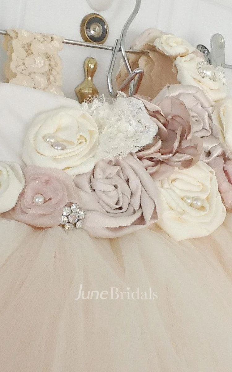 One-shoulder Tulle Pleated Dress With Flower