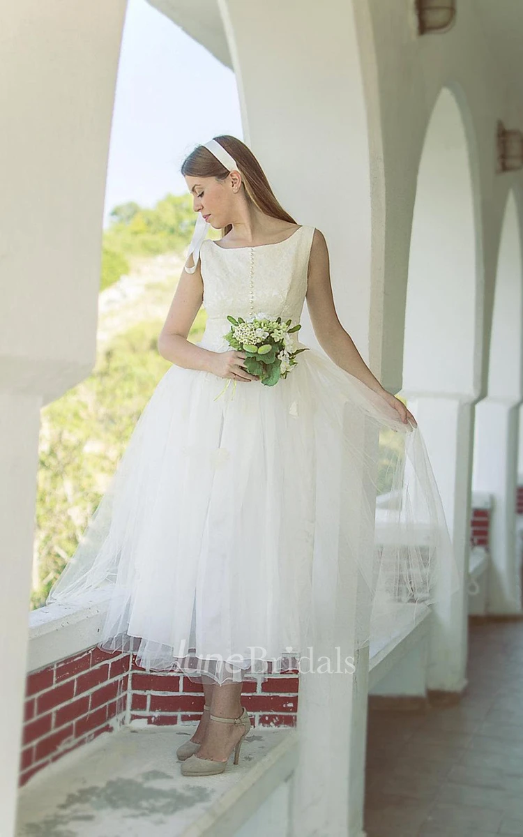 1950S Vintage Tulle Wedding Dress With Lace Bodice and Pleats