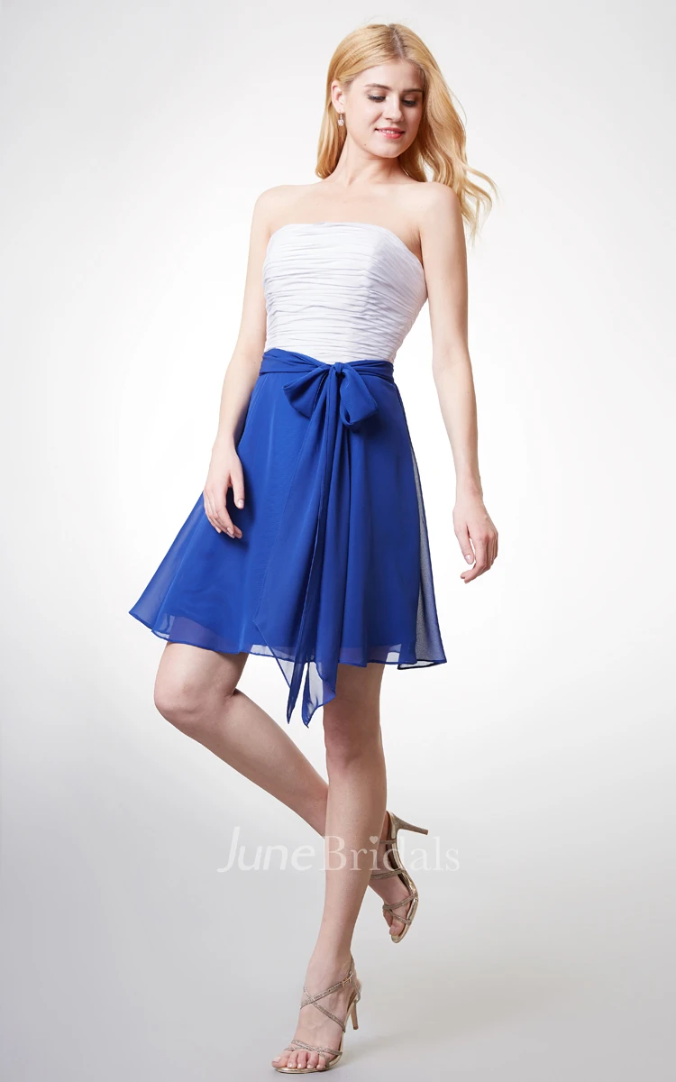Strapless Short A-line Chiffon Dress With Backless and Sash