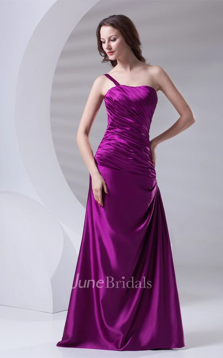 Satin Ruched A-Line Maxi Dress with Single-Strap Design