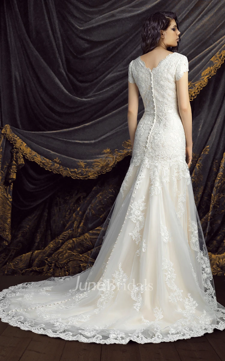 Modest Short Sleeve Lace Wedding Dress