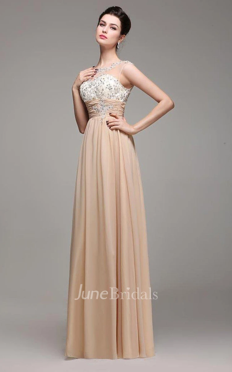 Cap-sleeved A-line Chiffon Gown With Sequins