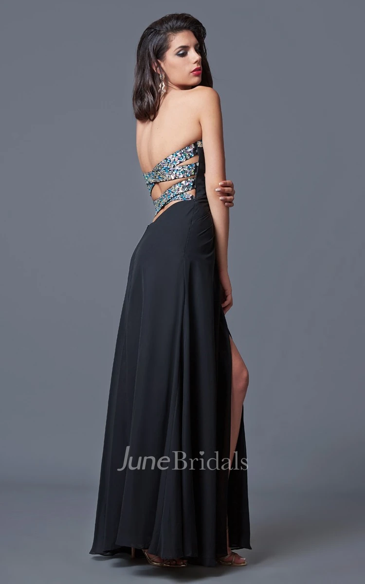 Sweetheart Crystal-beaded A-line Gown With Front Split