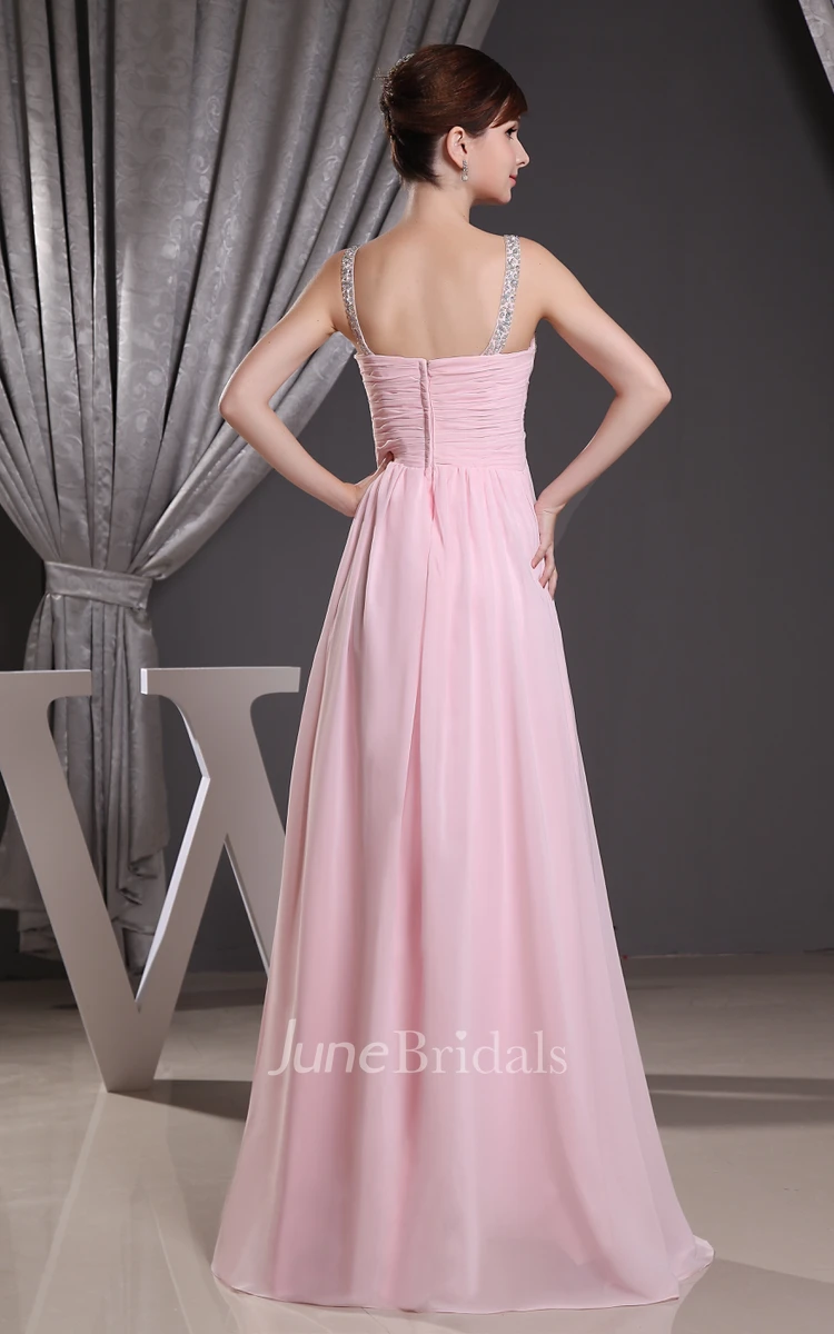 Chiffon Empire Floor-Length Dress With Beading and Ruched Waist