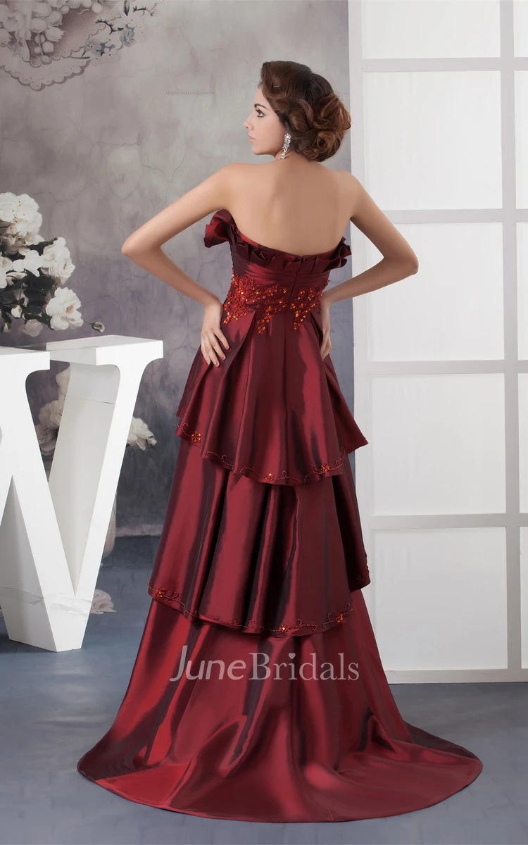 Strapless Tiered A-Line Gown with Beading and Appliques