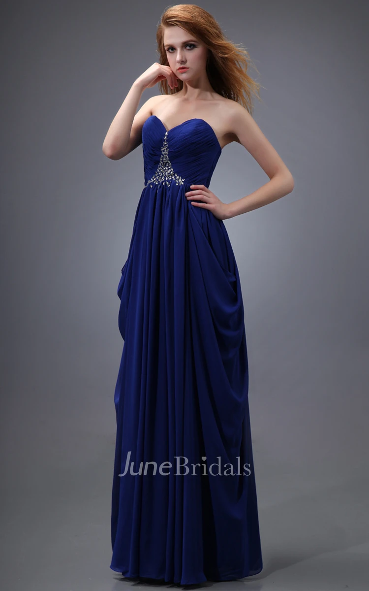 Draping Sweetheart Sleeveless Dress With Ruching And Crystal Detailing