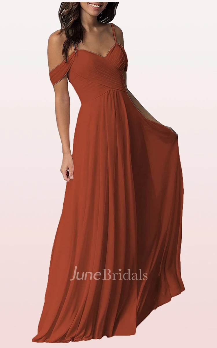 Elegant A Line Off-the-shoulder Chiffon Sleeveless Bridesmaid Dress