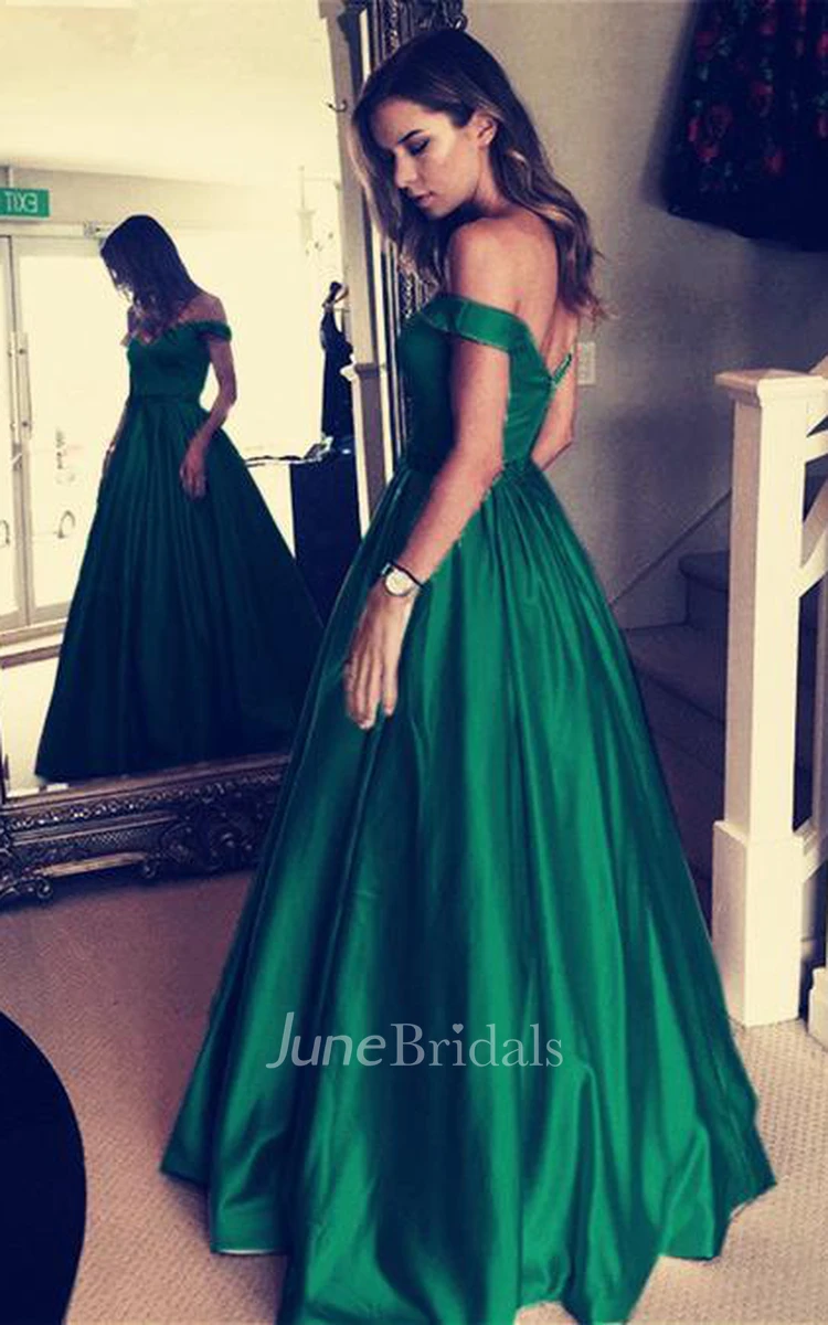 Emerald Green Off The Shoulder Long Evening Prom Dress
