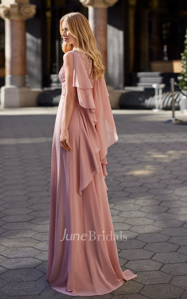 Modern A-Line V-neck Satin and Lace Sleeveless Evening Dress