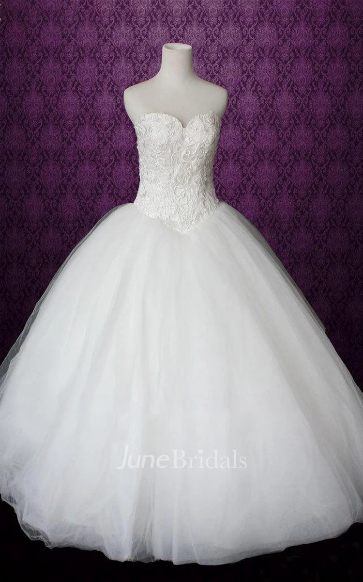 Sweetheart Drop Waist Long Tulle Wedding Dress With Button Back