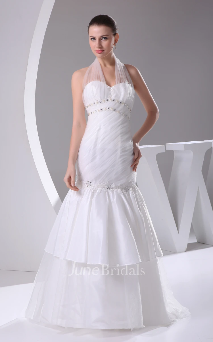 Sleeveless A-Line Floor-Length Dress With Beading and Halter