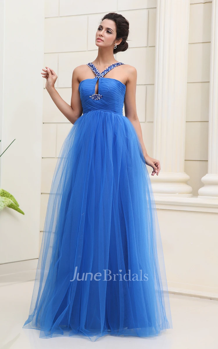Elegant Tulle Long Style Dress With Embellished Straps
