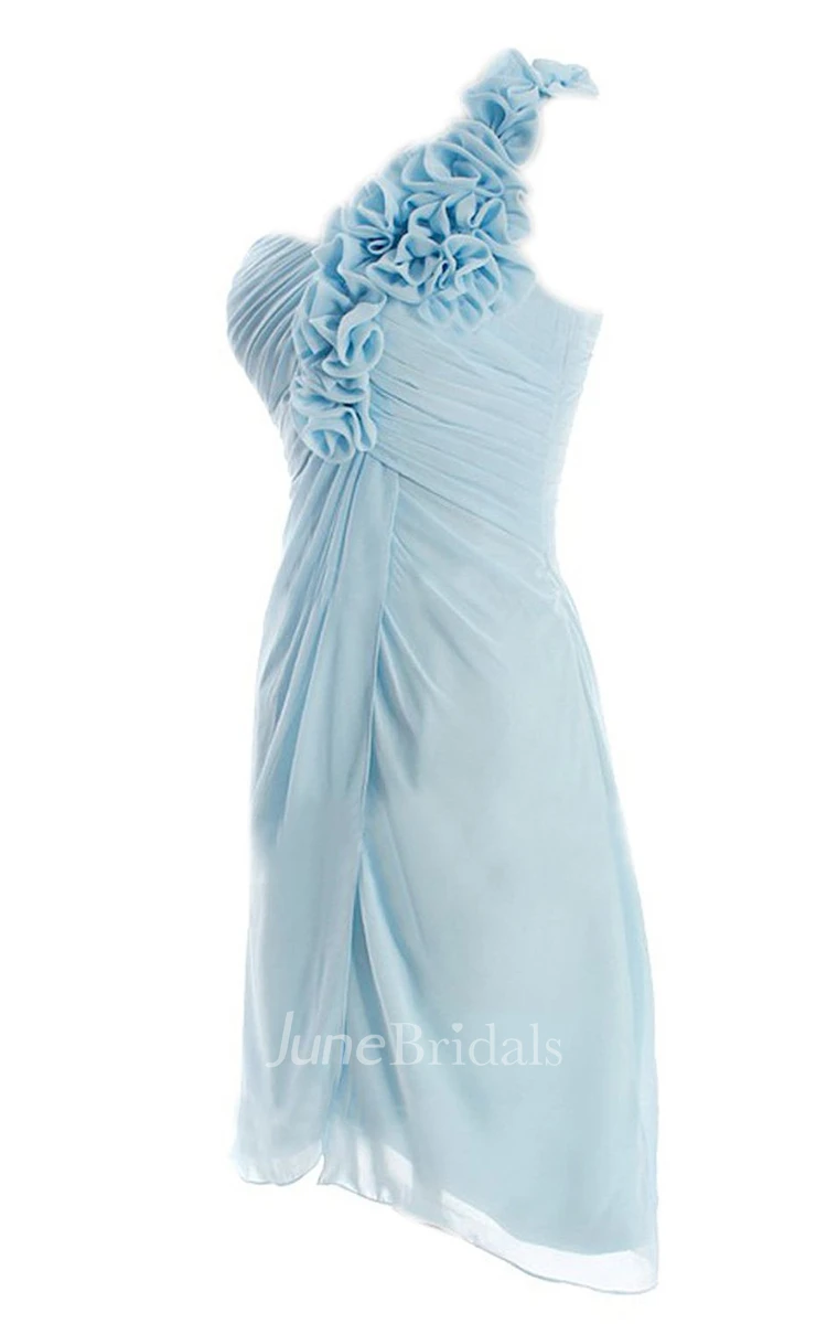 One-shoulder Ruching Bridal Dress With 3D Flowers