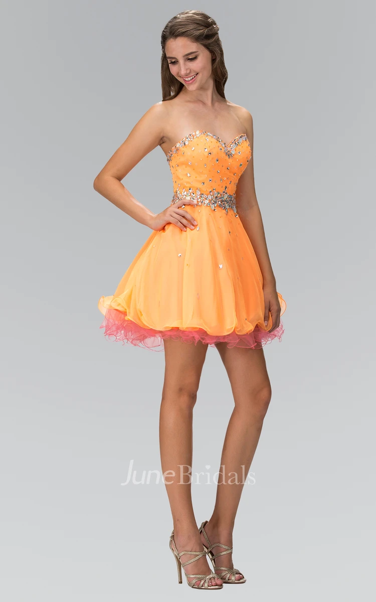 Muti-Color A-Line Mini Sweetheart Sleeveless Dress With Beading And Ruffles