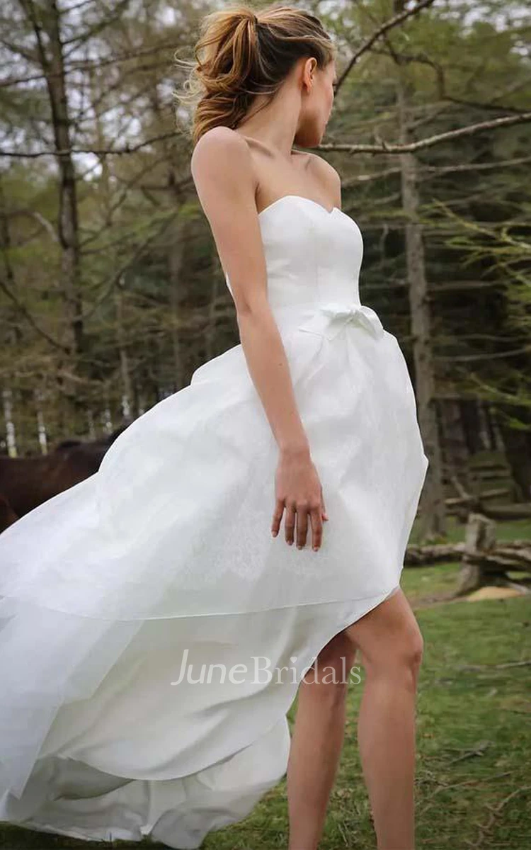 High Low Sweetheart Sleeveless Organza Applique Wedding Dress