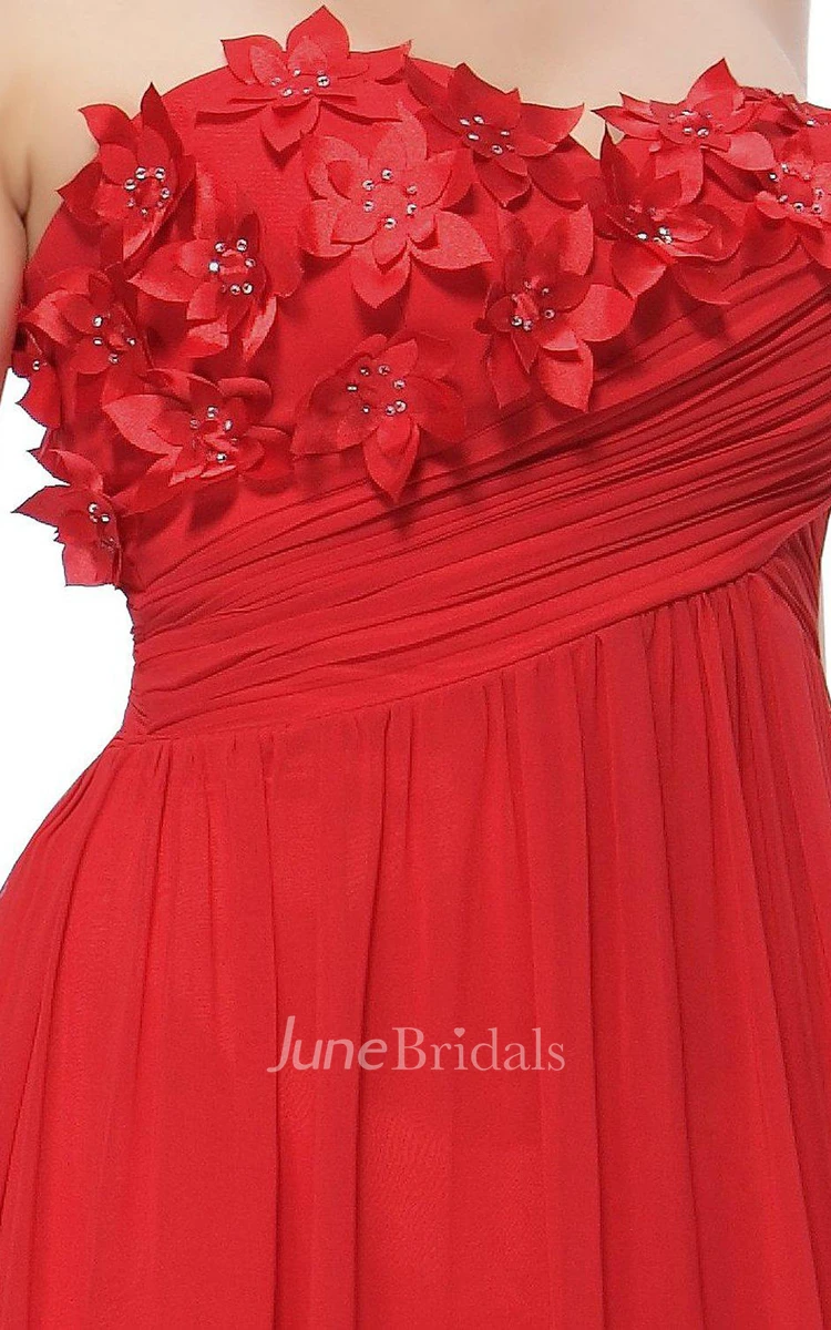 Sweetheart A-line Chiffon Dress With Floral Appliques