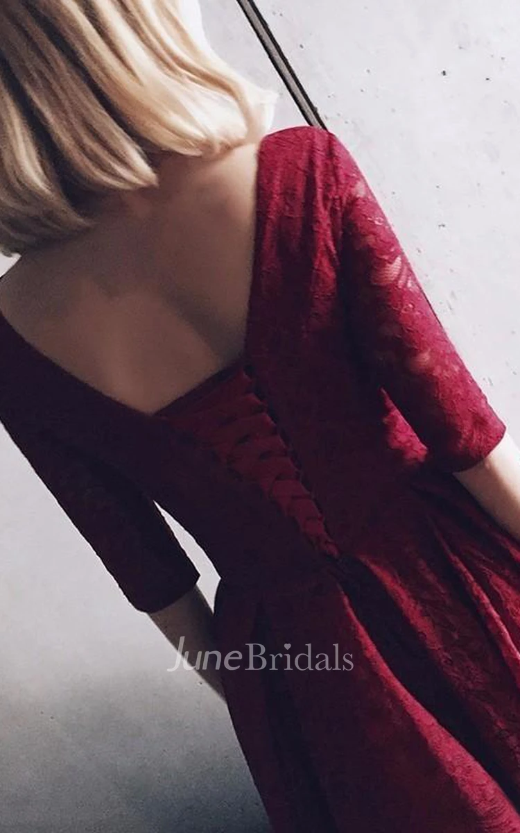 Adorable Lace V-neck Illusion Half-sleeve Mid length Cocktail Dress