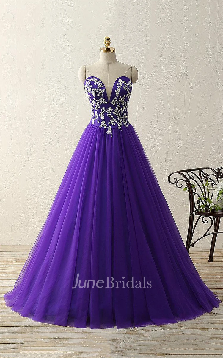 Ball Gown Floor-length Sweetheart Tulle Appliques Dress