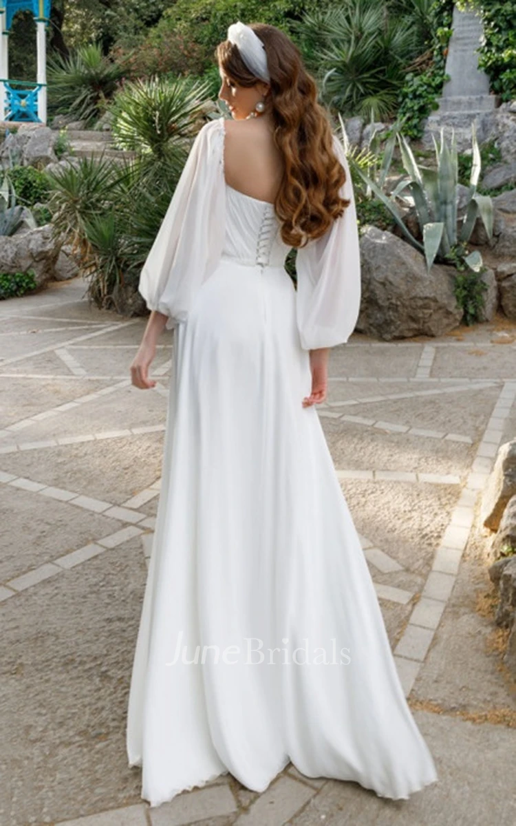 Beautiful A-Line Plunging Neckline Chiffon Floor-length Wedding Dress